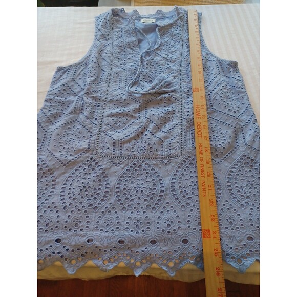 Sundance blue eyelet cotton blouse S lined pullover tank tassels preppy boho - Picture 7 of 9